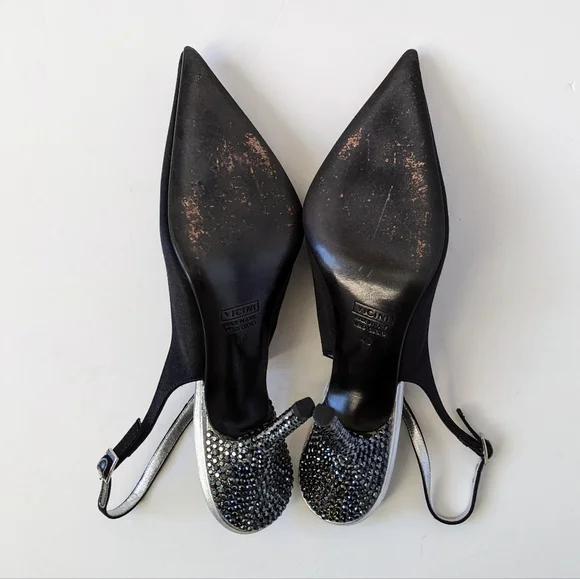 Giuseppe Zanotti Black Crystal Embellished Satin Slingback Pumps - Picture 8 of 16
